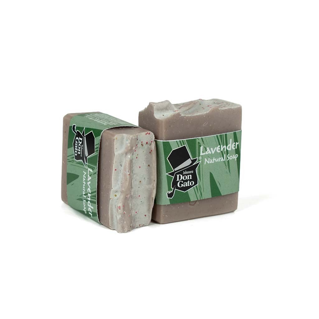 Don Gato Lavender natural soap bars in branded green label wrap by Don Gato Soap Co
